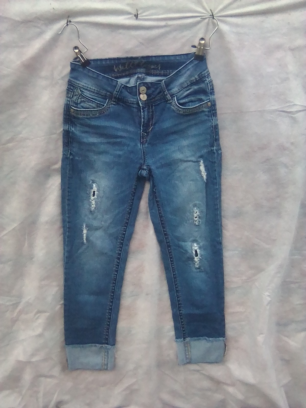 Wallflower Distressed Cropped Ankle Jeans - Blue Wash